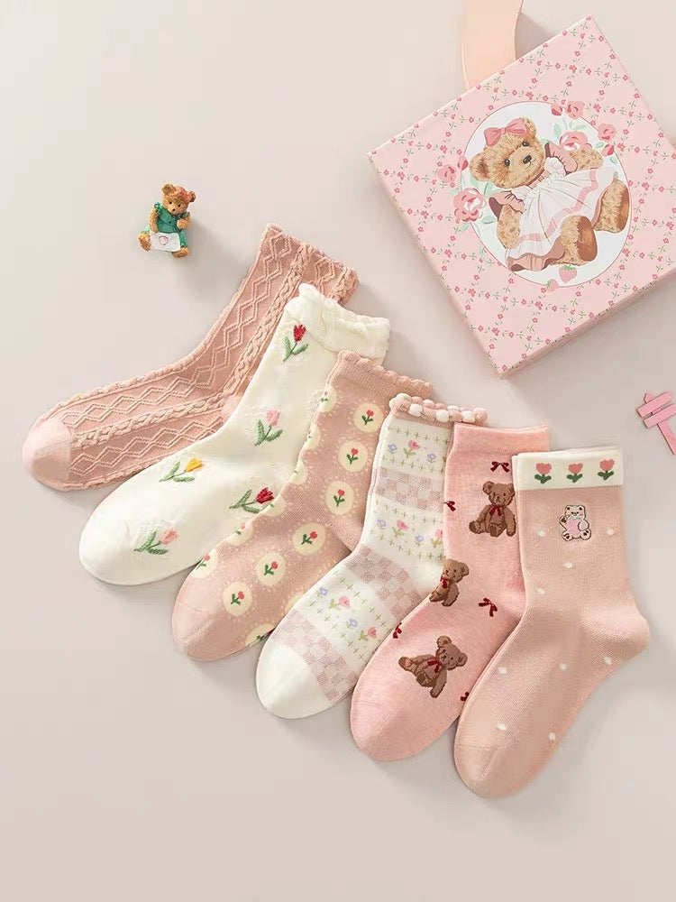 Pink Bear Cotton Socks