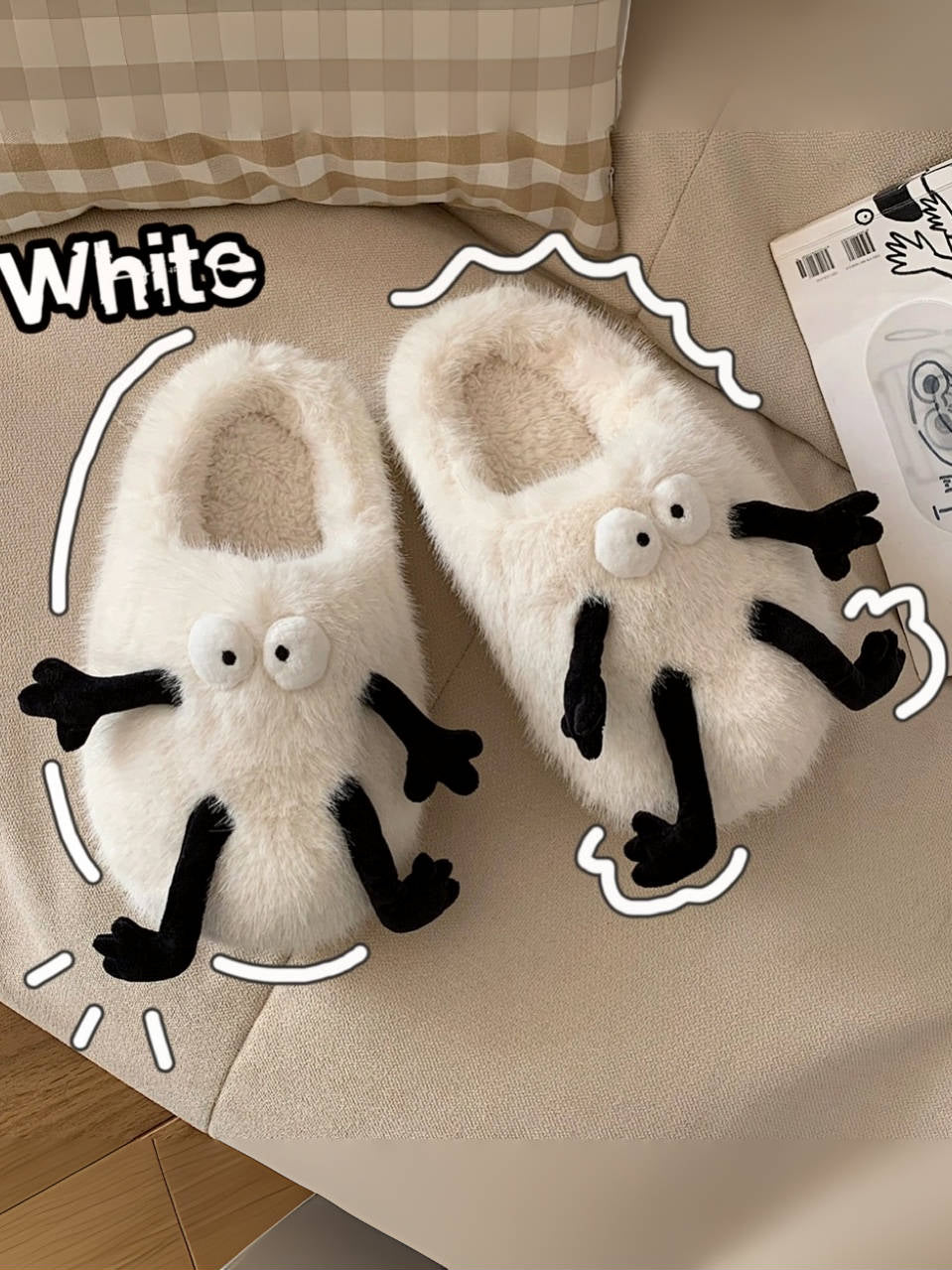 White Kerosene Fuzzy Slippers